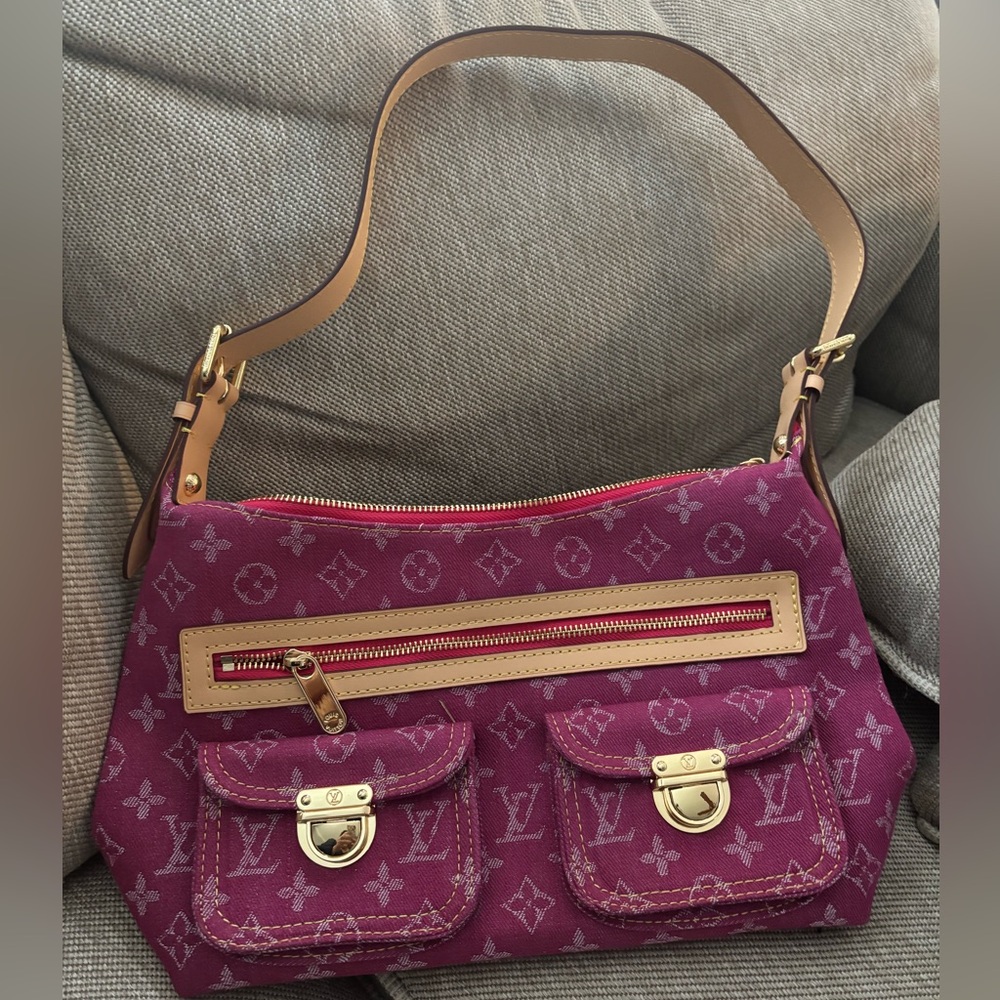Fuchsia monogram denim PM bag